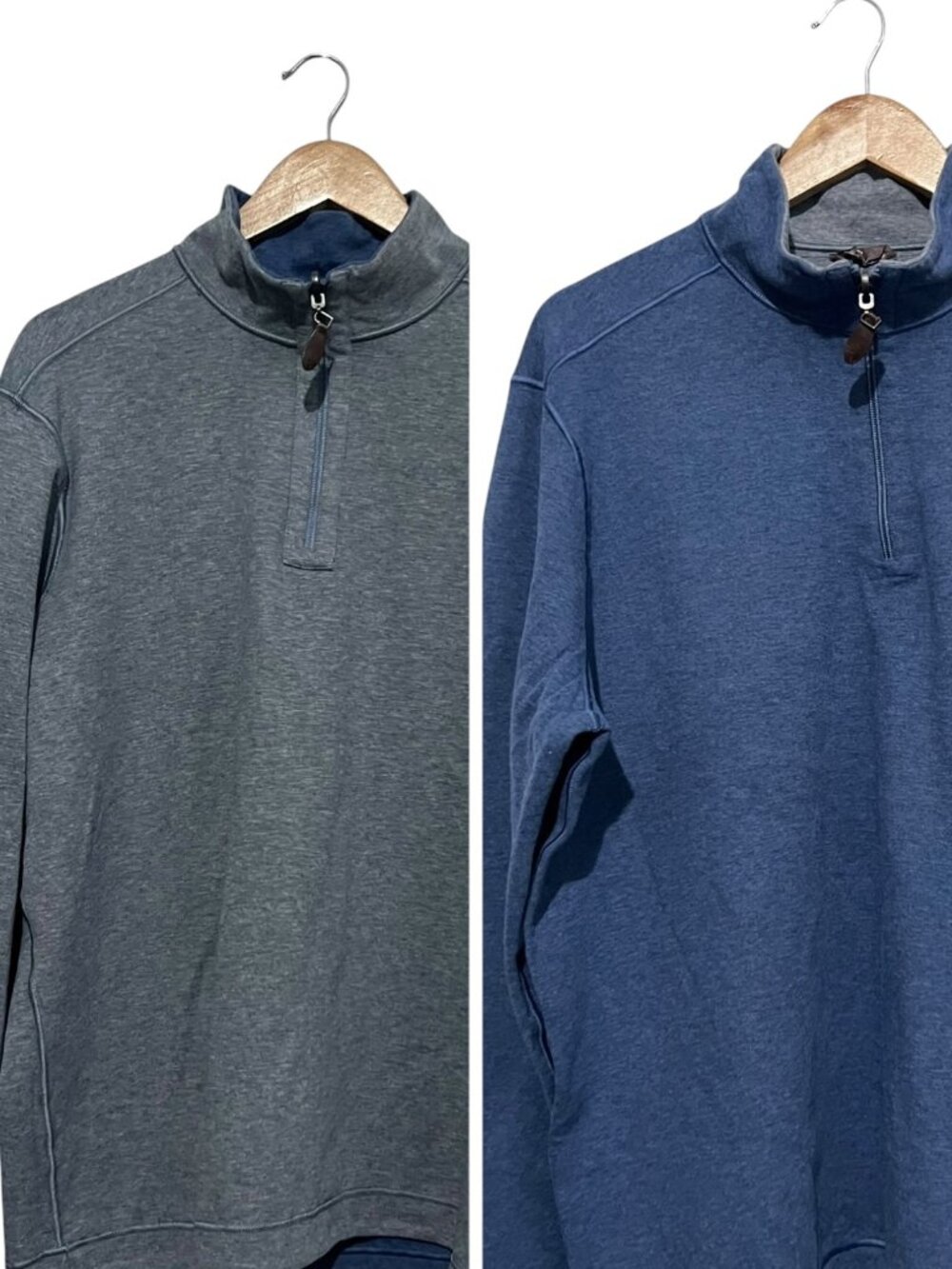 Johnston & Murphy Reversible 1/4 Zip Blue Cotton Blend Pullover Men's XL